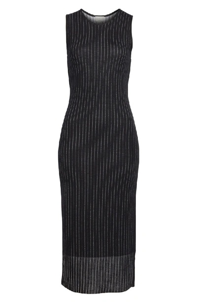 Shop Grey Jason Wu Pinstripe Wool Knit Dress In Black/ Star White