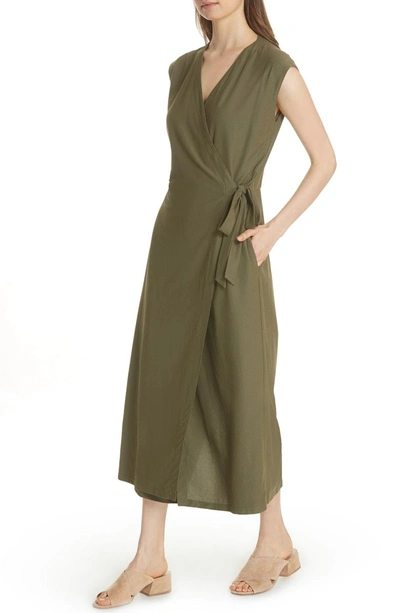 Shop Eileen Fisher Wrap Crop Wide Leg Jumpsuit In Olive
