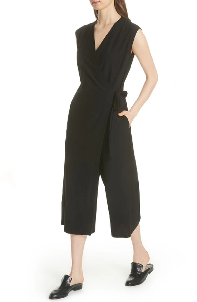 Shop Eileen Fisher Wrap Crop Wide Leg Jumpsuit In Black