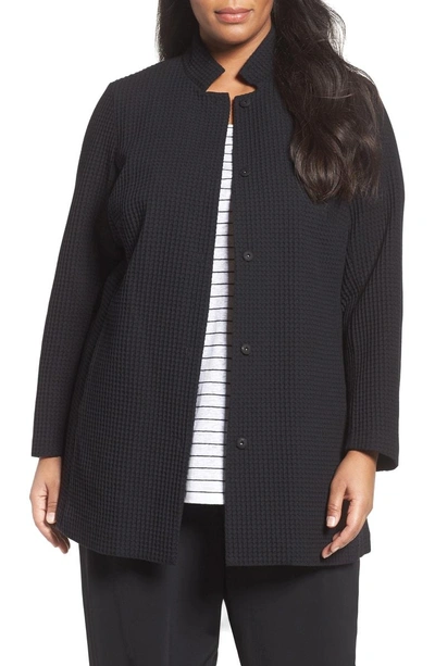 Shop Eileen Fisher Grid Stretch Cotton & Tencel Blend Jacket In Black