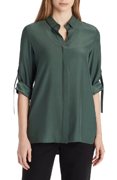 Shop Lafayette 148 Jeslyn Silk Blouse In Bottle Green