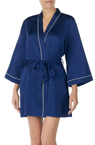 Kate Spade Cat Nap Charmeuse Short Robe In Navy