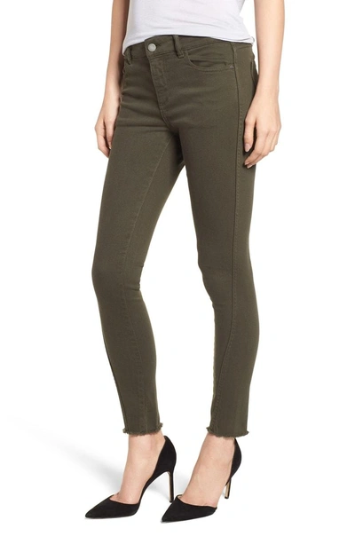 Shop Dl 1961 Margaux Instasculpt Frayed Ankle Skinny Jeans In Dark Olive