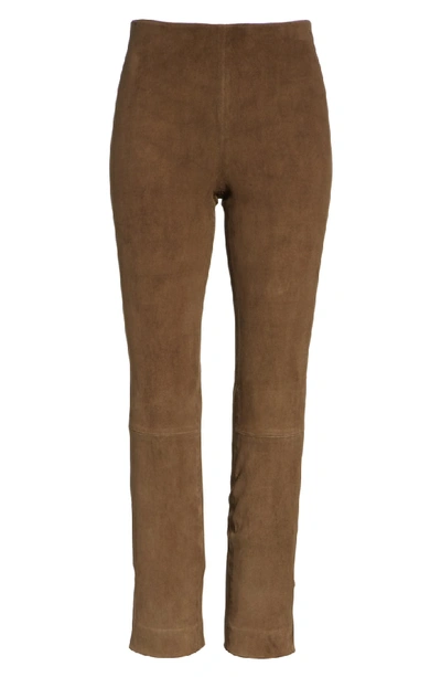 Shop Vince Stretch Suede Split Hem Crop Pants In Elmwood