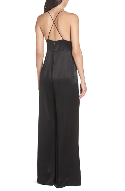 Shop Jill Jill Stuart Plunge Neck Satin Jumpsuit In Black