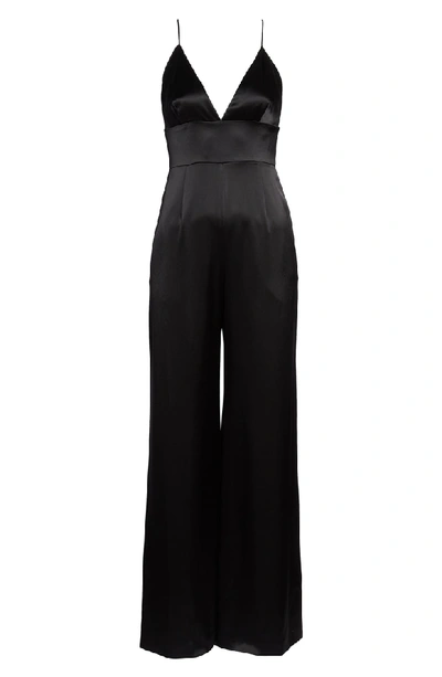 Shop Jill Jill Stuart Plunge Neck Satin Jumpsuit In Black