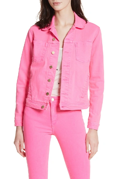 Shop L Agence Celine Slim Denim Jacket In Flamingo