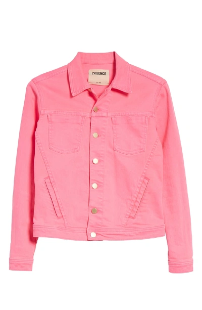 Shop L Agence Celine Slim Denim Jacket In Flamingo