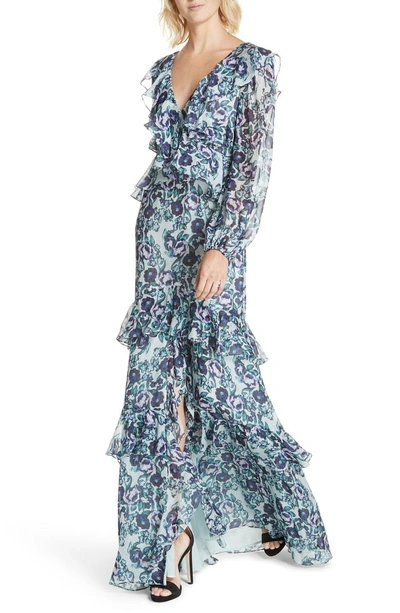 Shop Amur Kerry Floral Print Silk Gown In Mint