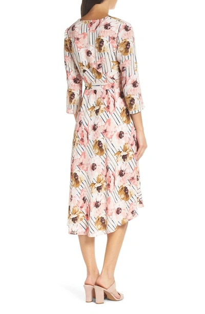 Shop Charles Henry Floral High/low Dress In Blush Floral Stripe