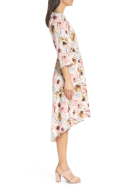 Shop Charles Henry Floral High/low Dress In Blush Floral Stripe