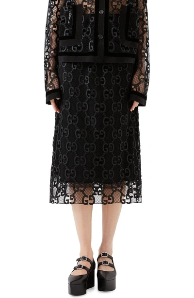 Shop Gucci Macrame Logo Skirt In Black