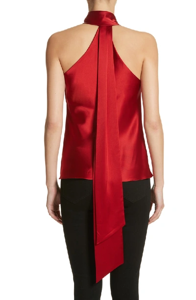 Shop Galvan Halter Neck Satin Top In Scarlet