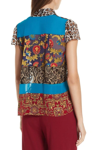 Shop Alice And Olivia Jeanie Tie Neck Mixed Burnout Blouse In Multi