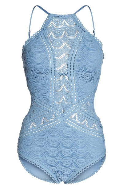 Shop Becca Crochet One-piece Swimsuit In Steel
