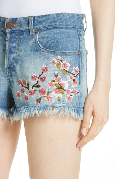 Shop Alice And Olivia Ao. La Embroidered Denim Shorts In Sweet Emotion/ Multi