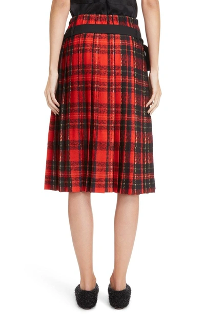 Shop Simone Rocha Bow Pleated Tartan Skirt In Red