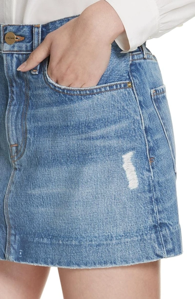 Shop Frame Le Mini Blind Stitch Denim Skirt In Kildare