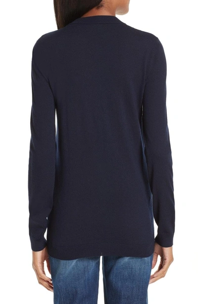 Shop Loewe Leather Chevron Shoulder Wool Sweater In Navy Blue