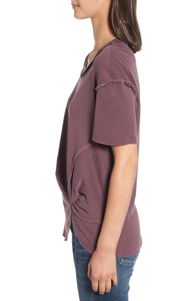 Shop Stateside Pointelle Raw Edge Twist Cotton Top In Wine