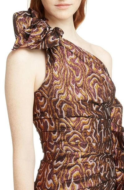 Shop Isabel Marant Synee One Shoulder Metallic Jacquard Dress In Ochre