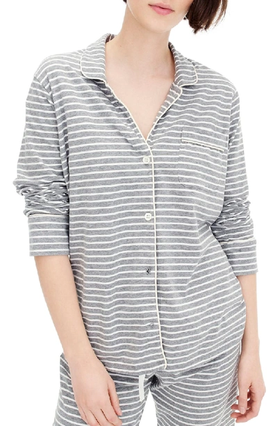 Jcrew Dreamy Stripe Cotton Pajamas In Heather Graphite Ivory