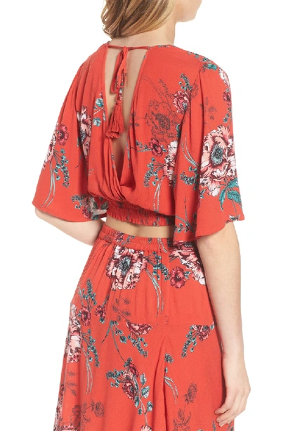 Shop Band Of Gypsies Shadow Floral Tie Back Crop Top In Red/ Peach