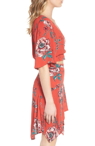 Shop Band Of Gypsies Shadow Floral Tie Back Crop Top In Red/ Peach