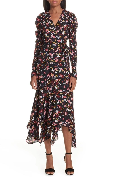 Shop A.l.c Tianna Silk Wrap Dress In Coral Multi