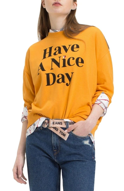 Shop Tommy Jeans Tjw Have A Nice Day Sweatshirt In Butterscotch