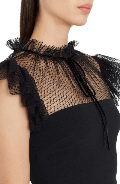 Shop Dolce & Gabbana Mesh Yoke Stretch Cady Sheath Dress In Black