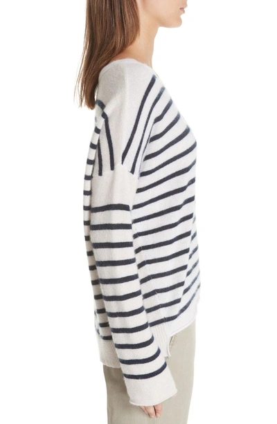 Shop Atm Anthony Thomas Melillo Colorblock Stripe Cashmere Sweater In Lunar/ Navy Stripe