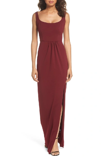 Shop Katie May Rosie Open Back Scoop Neck Gown In Bordeaux