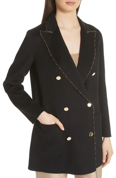 Shop Emporio Armani Gold Sequin Melton Wool Jacket In Black