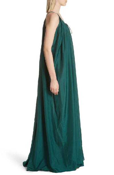 Shop Kalita Mercury Silk Habotai Trapeze Maxi Dress In Emerald