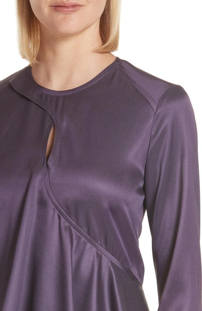 Shop Sies Marjan Jaelyn Ruffle Panel Satin Twill Blouse In Eggplant