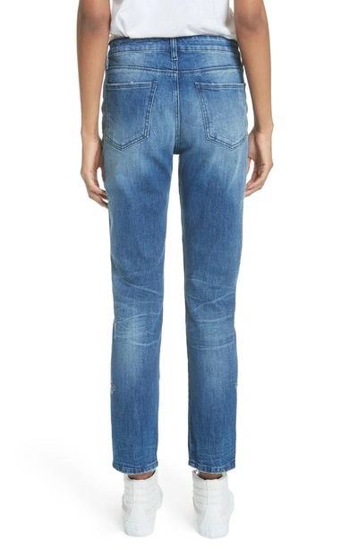 Shop Brockenbow Orphee Jeweled Slim Straight Jeans In Tokyo Blue