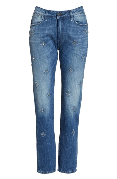 Shop Brockenbow Orphee Jeweled Slim Straight Jeans In Tokyo Blue