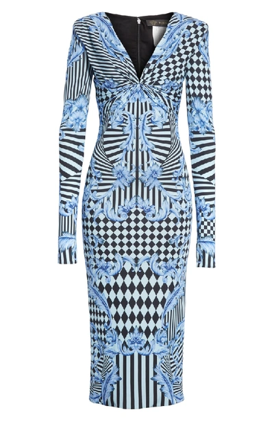 Shop Versace Mixed Print Jersey Dress In Ice Blue