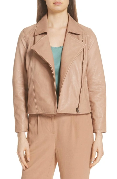 Shop Eileen Fisher Leather Moto Jacket In Amber