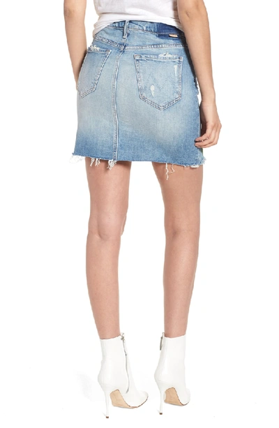 Shop Mother High Waist Fray Straight Denim Miniskirt In Quite Contrary