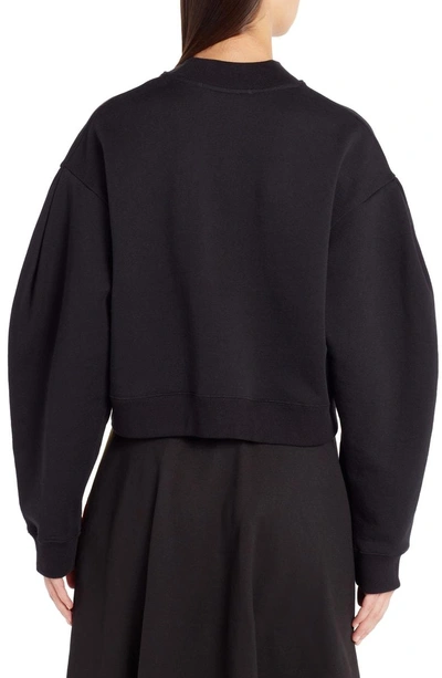 Shop Msgm Sequin Logo Balloon Sleeve Crop Sweatshirt In Black