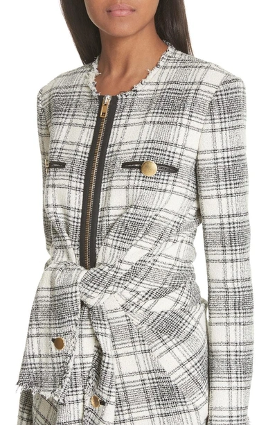 Shop Alexander Wang Tie Front Tweed Jacket In Black And White