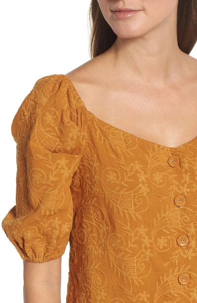 Shop Moon River Embroidered Puff Sleeve Top In Maple