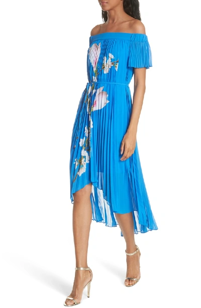 Ted Baker Melma Harmony Off-the-shoulder Pleated Dress In Bright Blue |  ModeSens