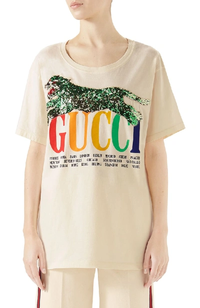 Shop Gucci Embellished Graphic Tee In Sunkissed/ Multicolor