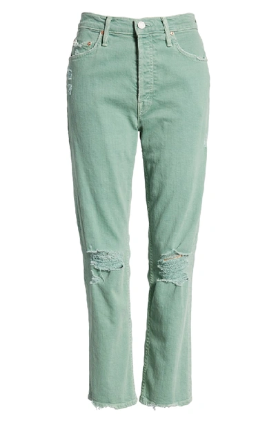Shop Mother The Tomcat Chew Ripped Crop High Waist Jeans In Mint