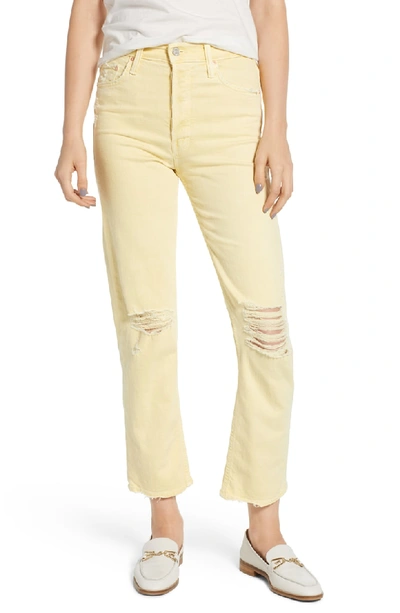 Shop Mother The Tomcat Chew Ripped Crop High Waist Jeans In Lemonade