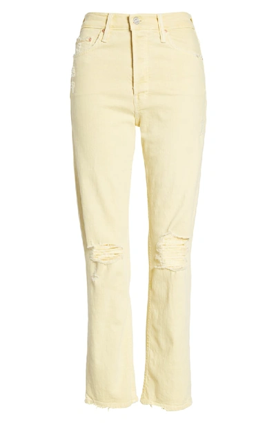 Shop Mother The Tomcat Chew Ripped Crop High Waist Jeans In Lemonade