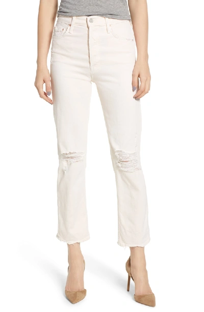 Shop Mother The Tomcat Chew Ripped Crop High Waist Jeans In Peach